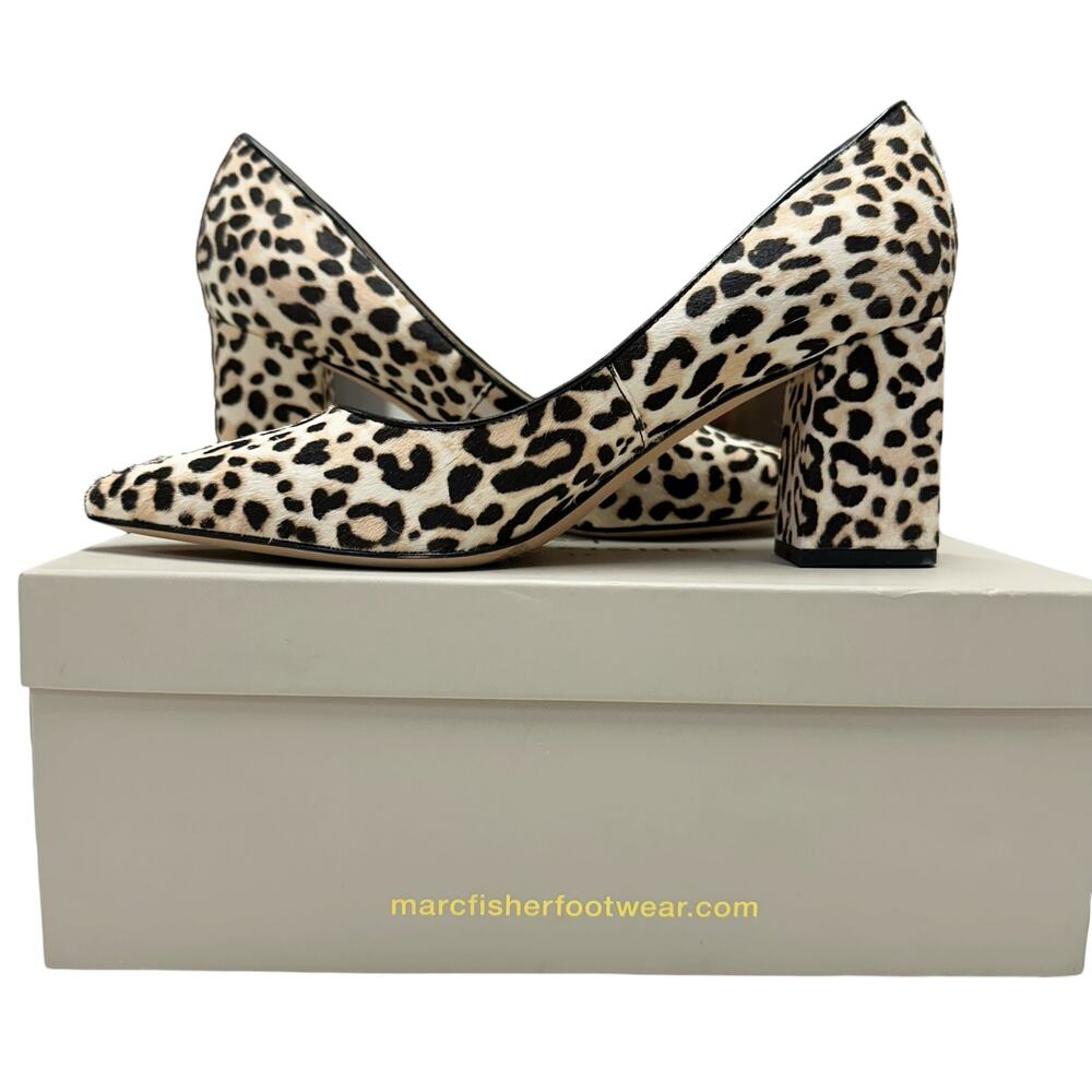 Marc Fisher Ltd Womens Heels Size 8.5M Leopard Print Block Cow Fur Leather Sole